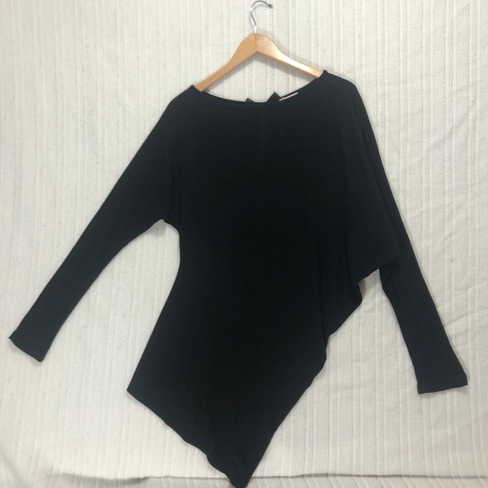 Kessley Black Tunic Top Bow‎ Back Long Sleeve Asymmetric Hem S/M